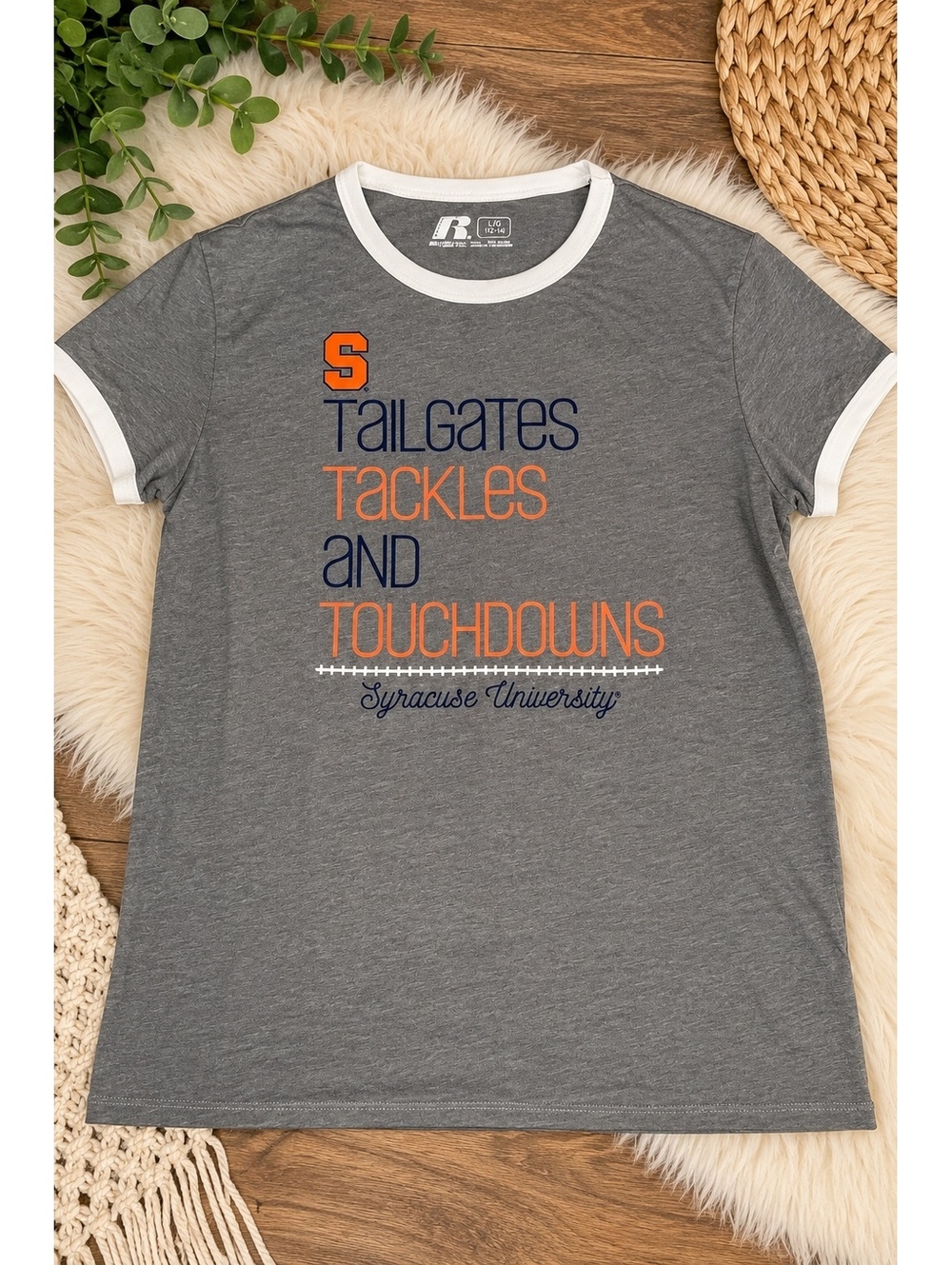 Russell Women's Gray Short Sleeve T-Shirt with Syracuse University Print, Size L